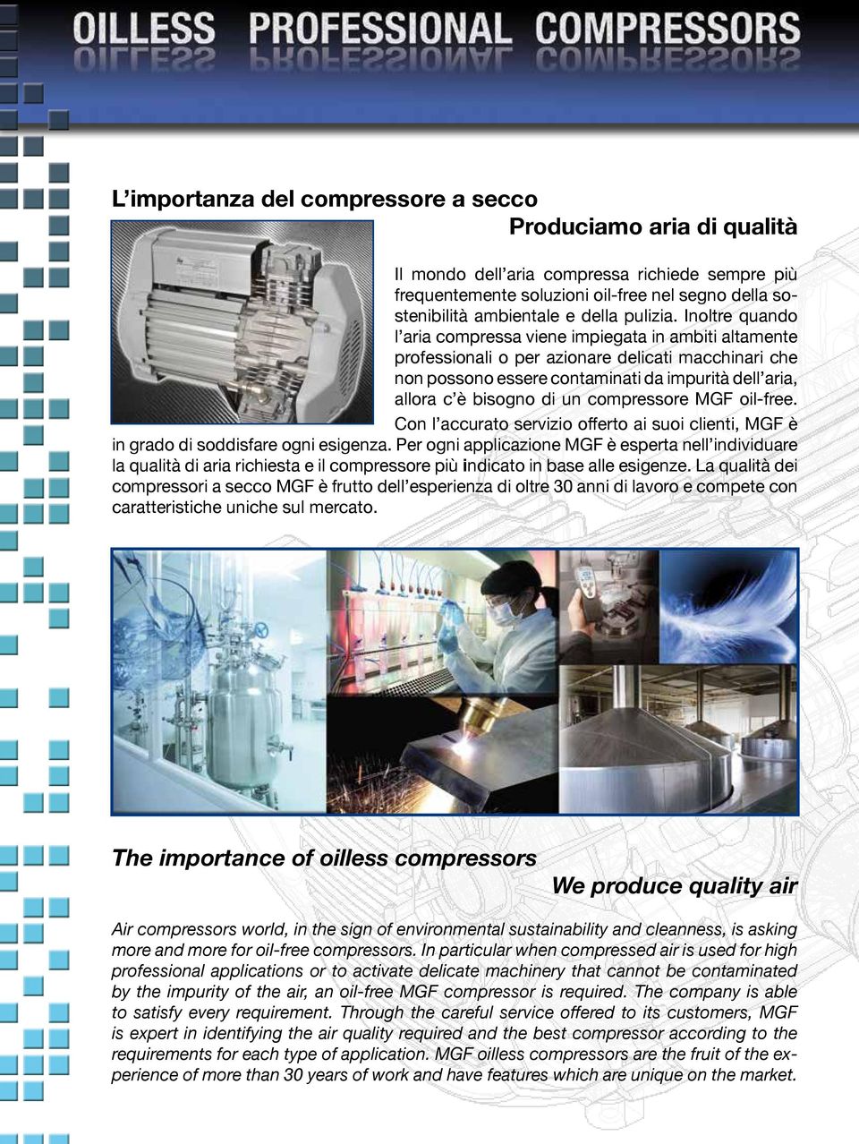 Inoltre quando l aria compressa viene impiegata in ambiti altamente professionali o per azionare delicati macchinari che non possono essere contaminati da impurità dell aria, allora c è bisogno di un