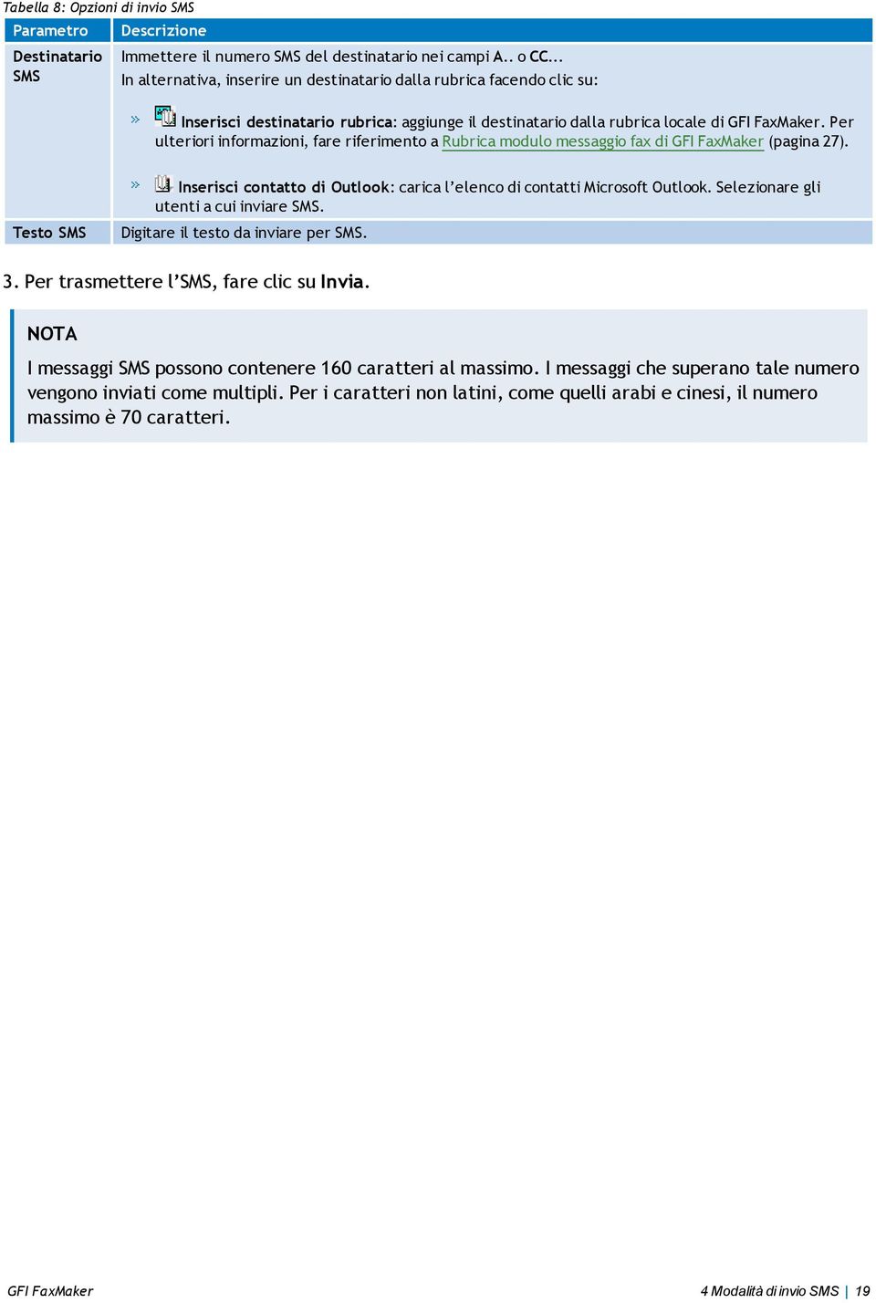 Per ulteriori informazioni, fare riferimento a Rubrica modulo messaggio fax di GFI FaxMaker (pagina 27). Testo SMS Inserisci contatto di Outlook: carica l elenco di contatti Microsoft Outlook.