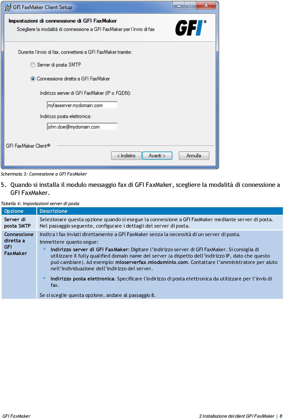 posta. Nel passaggio seguente, configurare i dettagli del server di posta. Inoltra i fax inviati direttamente a GFI FaxMaker senza la necessità di un server di posta.