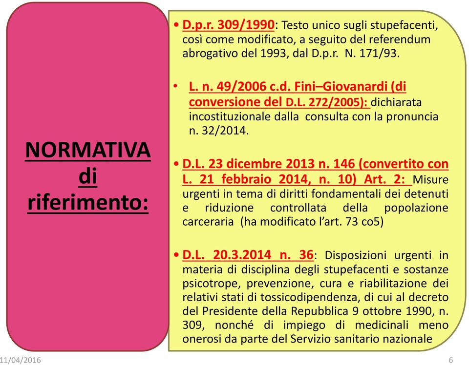 2: Misure urgenti in tema di diritti fondamentali dei detenuti e riduzione controllata della popolazione carceraria (ha modificato l art. 73 co5) D.L. 20.3.2014 n.