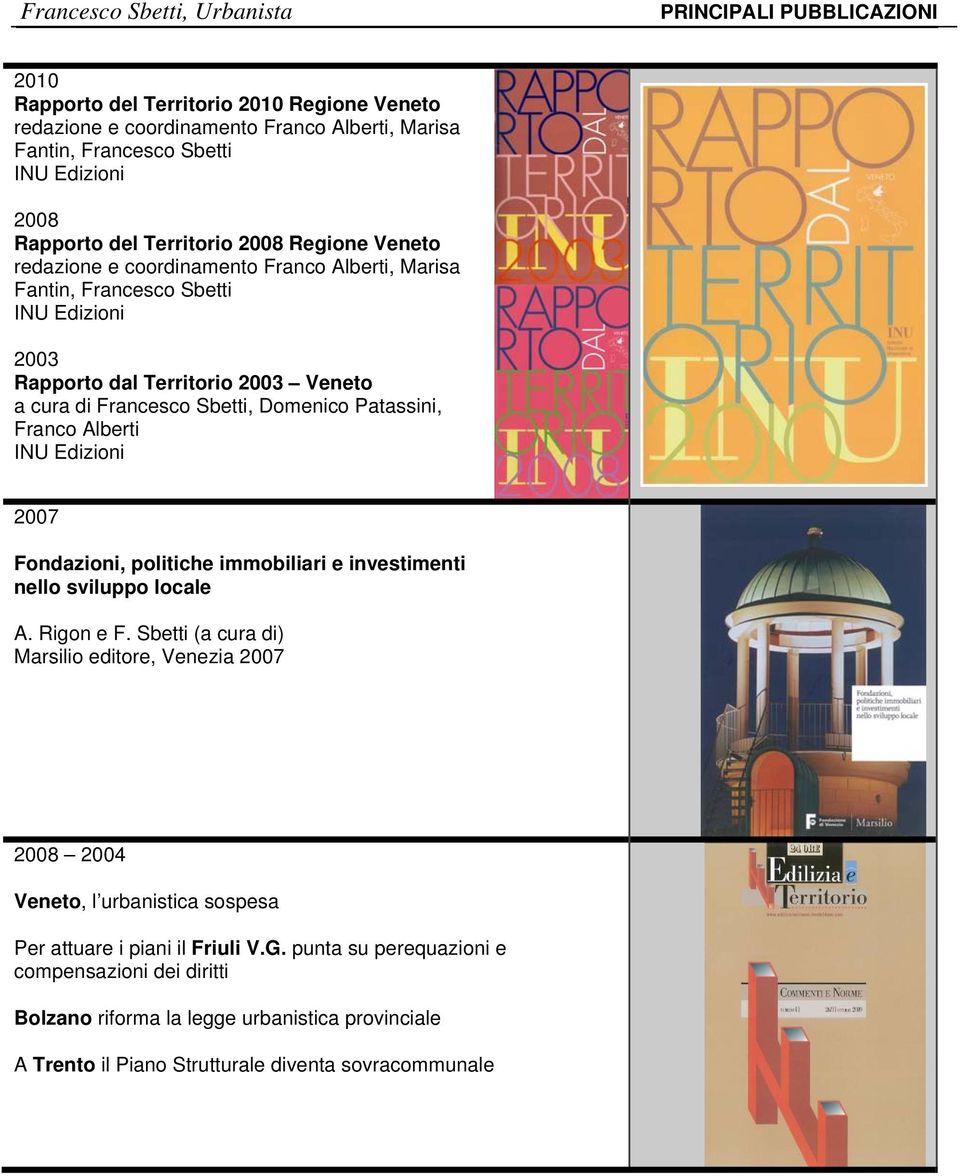 Alberti INU Edizioni 2007 Fondazioni, politiche immobiliari e investimenti nello sviluppo locale A. Rigon e F.