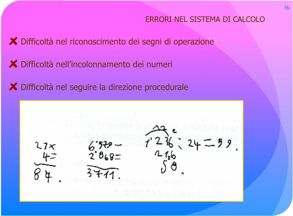 Difficoltà nell incolonnamento dei numeri