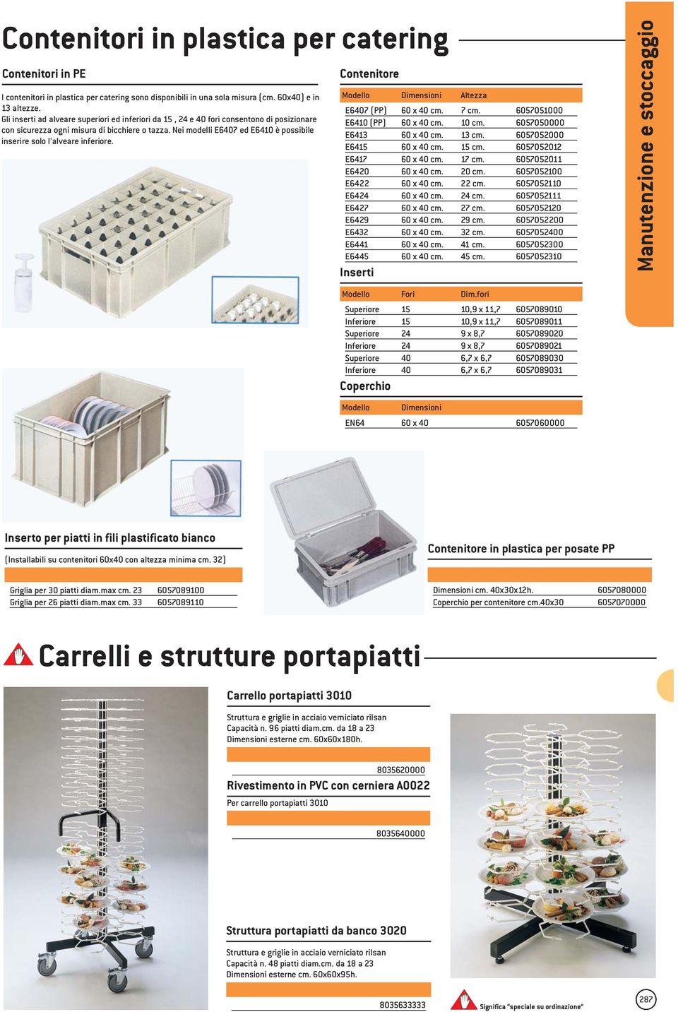 Nei modelli E6407 ed E6410 è possibile inserire solo l alveare inferiore. Contenitore Altezza E6407 (PP) 60 x 40 cm. 7 cm. 6057051000 E6410 (PP) 60 x 40 cm. 10 cm. 6057050000 E6413 60 x 40 cm. 13 cm.