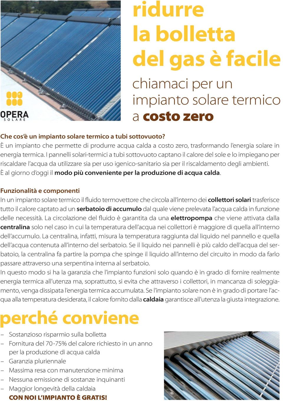 I pannelli solari-termici a tubi sottovuoto captano il calore del sole e lo impiegano per riscaldare l acqua da utilizzare sia per uso igenico-sanitario sia per il riscaldamento degli ambienti.