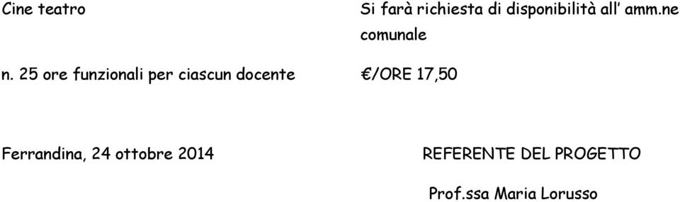 25 ore funzionali per ciascun docente /ORE