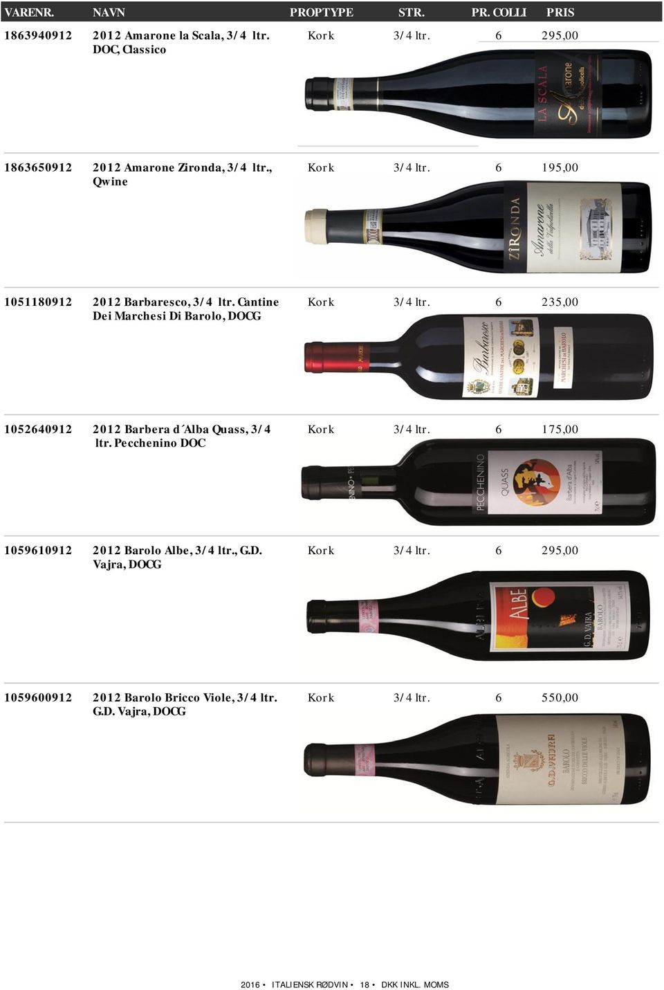 6 235,00 1052640912 2012 Barbera d Alba Quass, 3/4 ltr. Pecchenino DOC Kork 3/4 ltr. 6 175,00 1059610912 2012 Barolo Albe, 3/4 ltr., G.