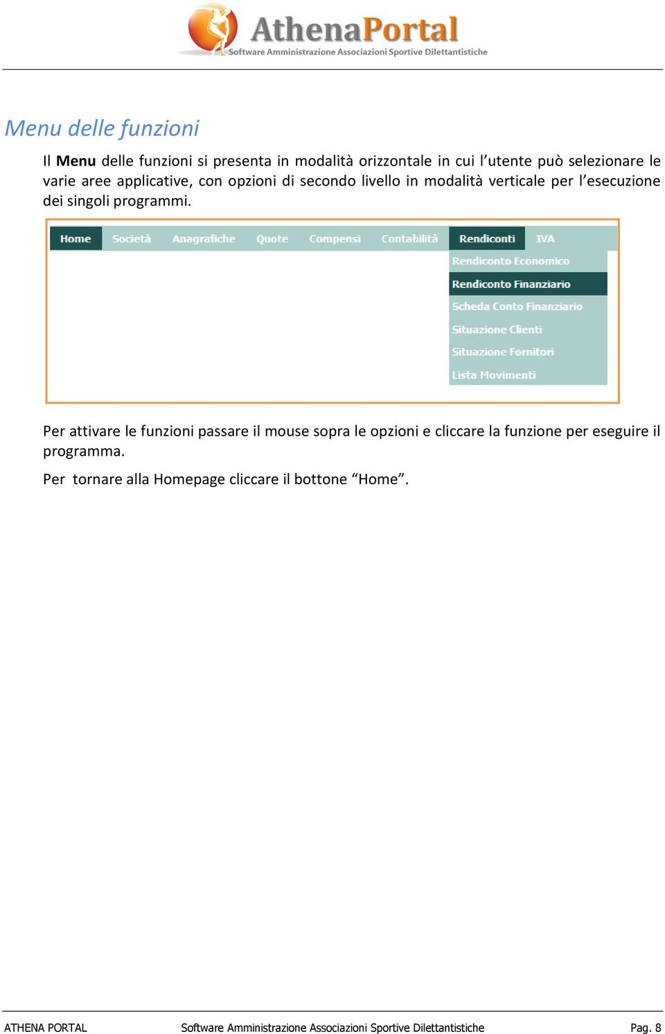 Per attivare le funzioni passare il mouse sopra le opzioni e cliccare la funzione per eseguire il programma.