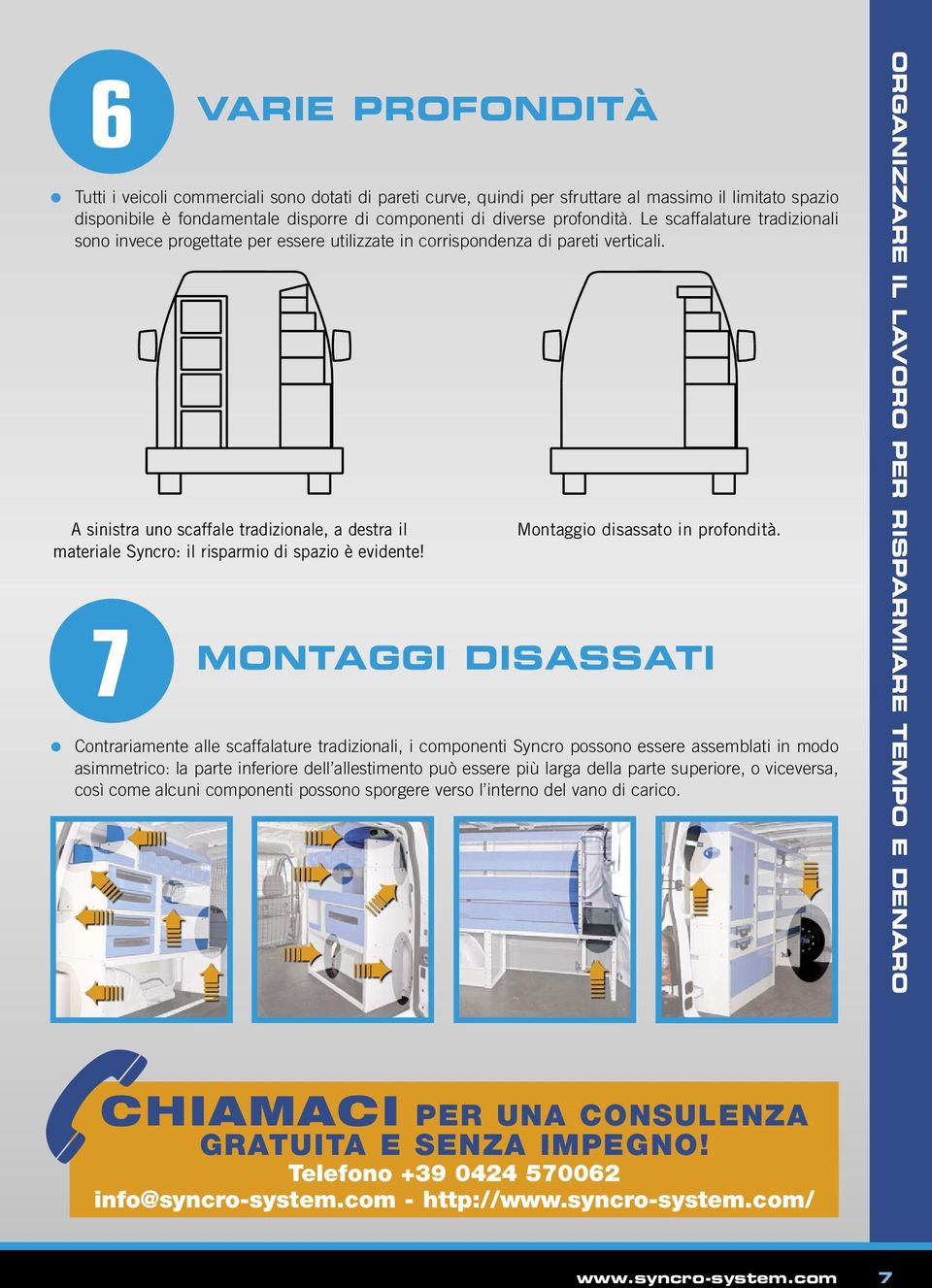 A sinistra uno scaffale tradizionale, a destra il materiale Syncro: il risparmio di spazio è evidente! 7 Montaggio disassato in profondità.