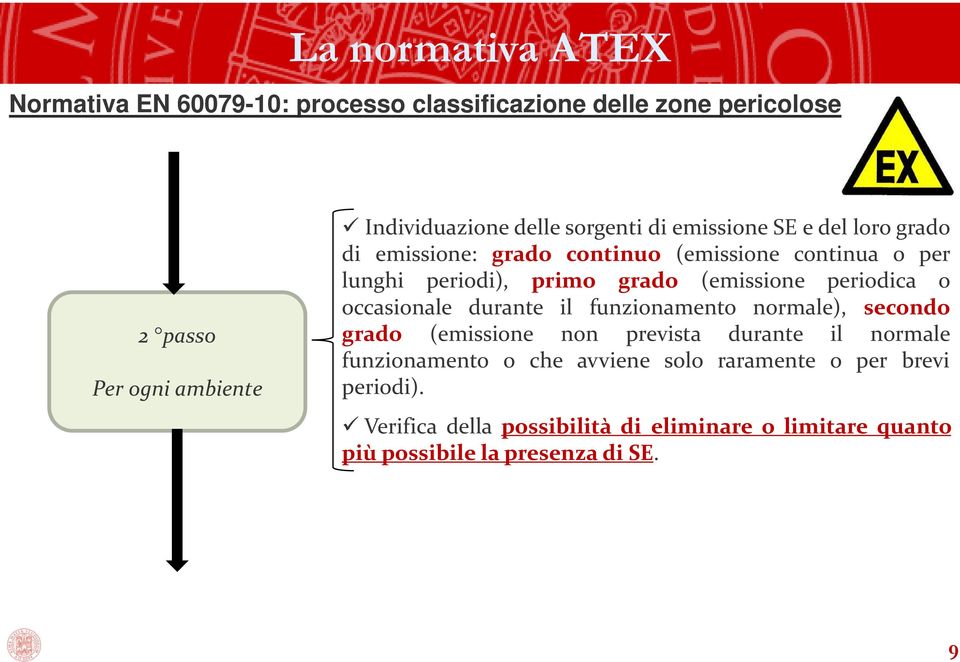 periodica o occasionale durante il funzionamento normale), secondo grado (emissione non prevista durante il normale funzionamento o che