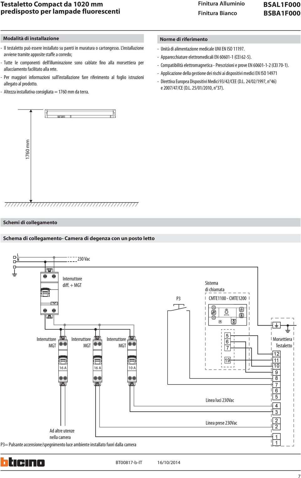 - Per maggiori informazioni sull installazione fare riferimento al foglio istruzioni allegato al prodotto. - Altezza installativa consigliata = 0 mm da terra.