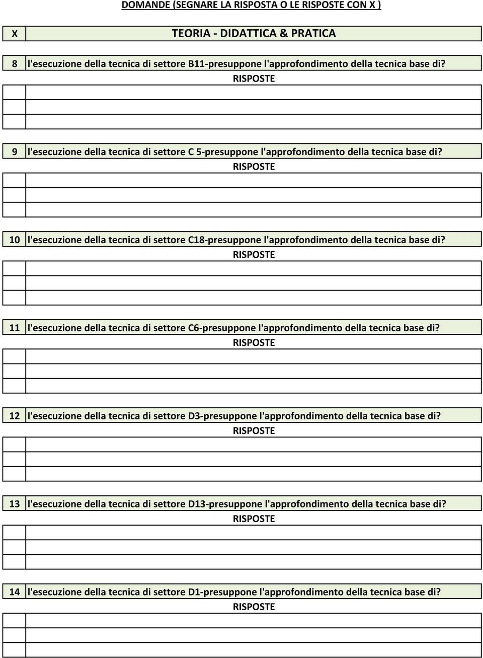 10 l'esecuzione della tecnica di settore C18-presuppone l'approfondimento della tecnica base di?