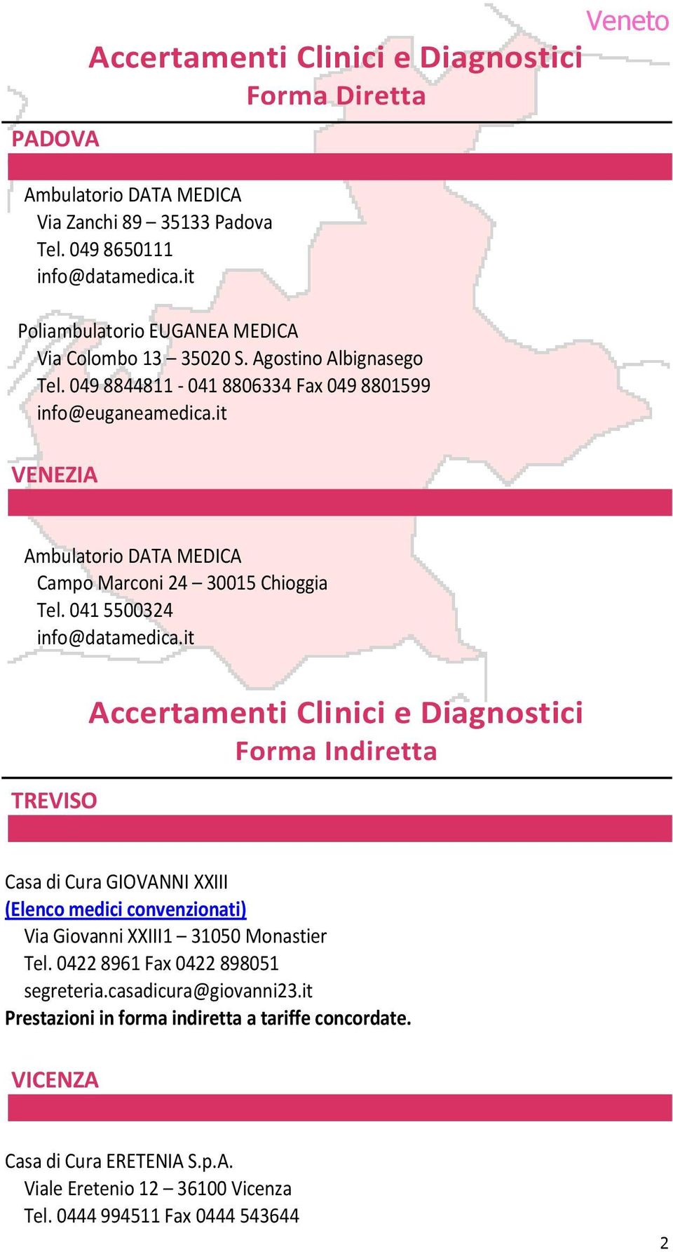 it VENEZIA Ambulatorio DATA MEDICA Campo Marconi 24 30015 Chioggia Tel. 041 5500324 info@datamedica.
