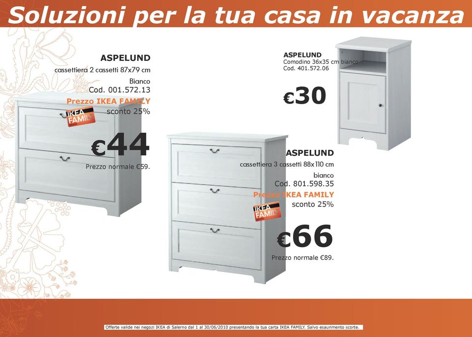 13 sconto 25% ASPELUND Comodino 36x35 cm bianco Cod. 401.572.