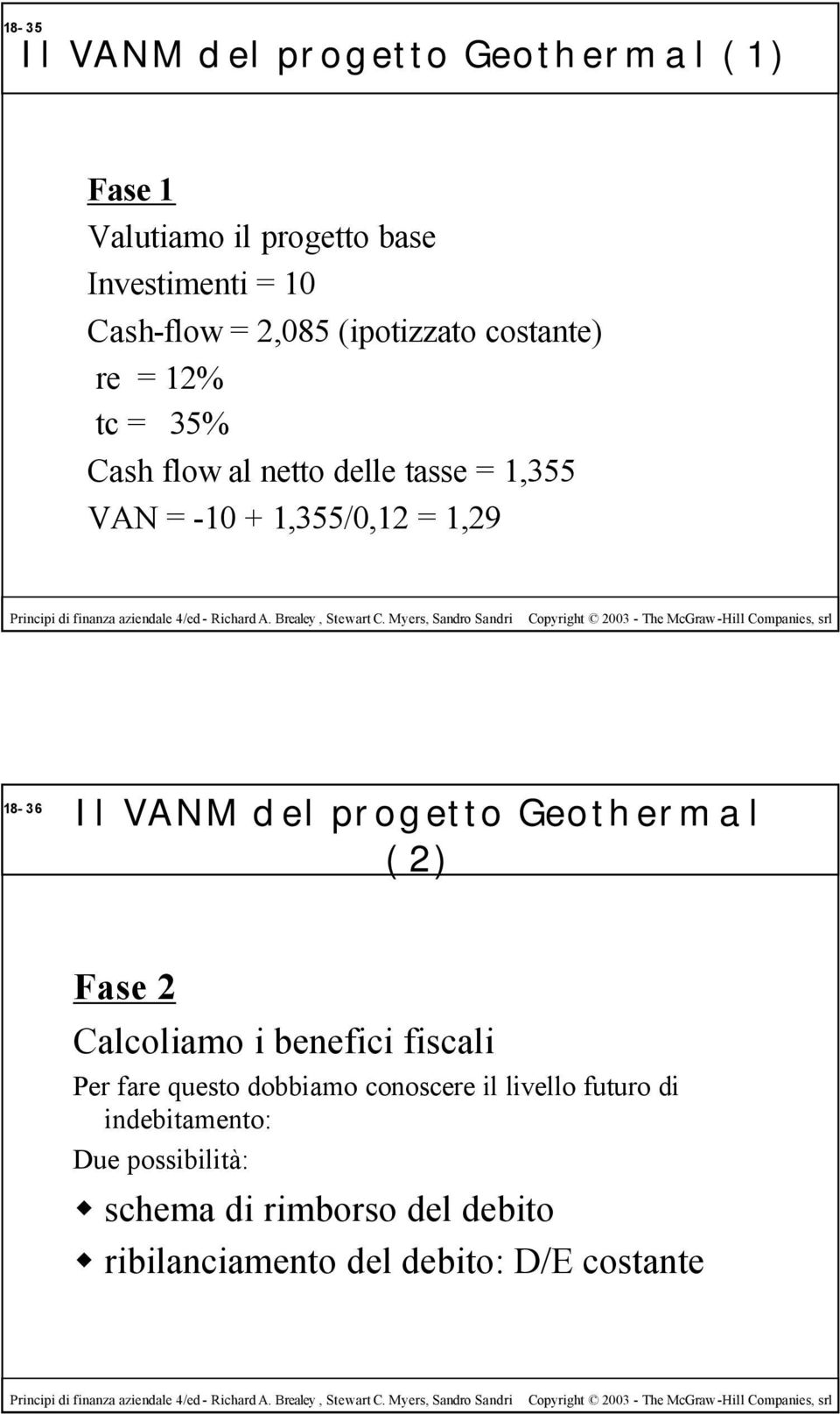 Il VANM del progetto Geothermal (2) Fase 2 Calcoliamo i benefici fiscali Per fare questo dobbiamo conoscere il