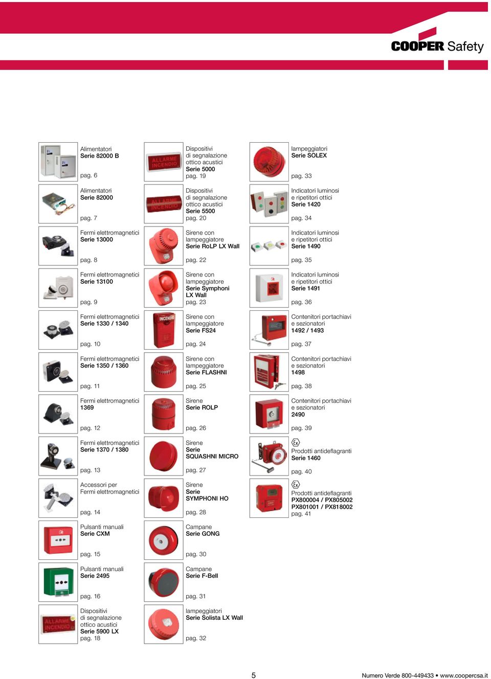 14 Pulsanti manuali Serie CXM Dispositivi di segnalazione ottico acustici Serie 5000 pag. 19 Dispositivi di segnalazione ottico acustici Serie 5500 pag.