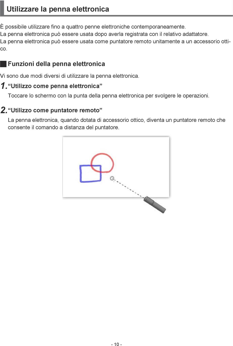 La penna elettronica può essere usata come puntatore remoto unitamente a un accessorio ottico.