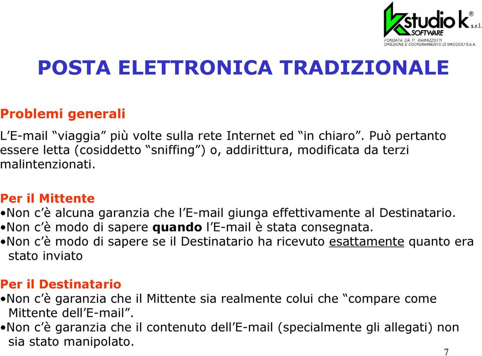 Per il Mittente Non c è alcuna garanzia che l E-mail giunga effettivamente al Destinatario. Non c è modo di sapere quando l E-mail è stata consegnata.