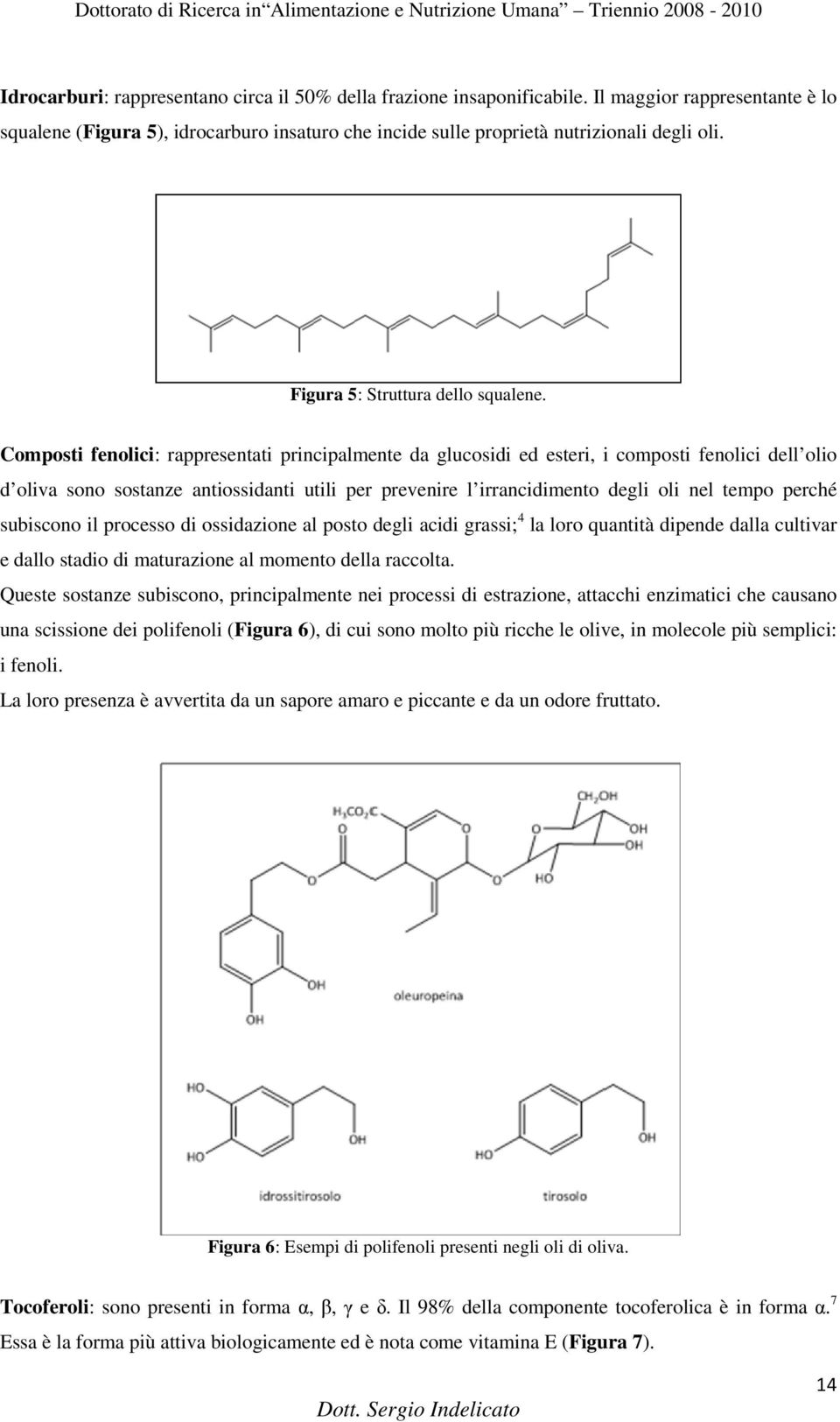 Composti fenolici: rappresentati principalmente da glucosidi ed esteri, i composti fenolici dell olio d oliva sono sostanze antiossidanti utili per prevenire l irrancidimento degli oli nel tempo