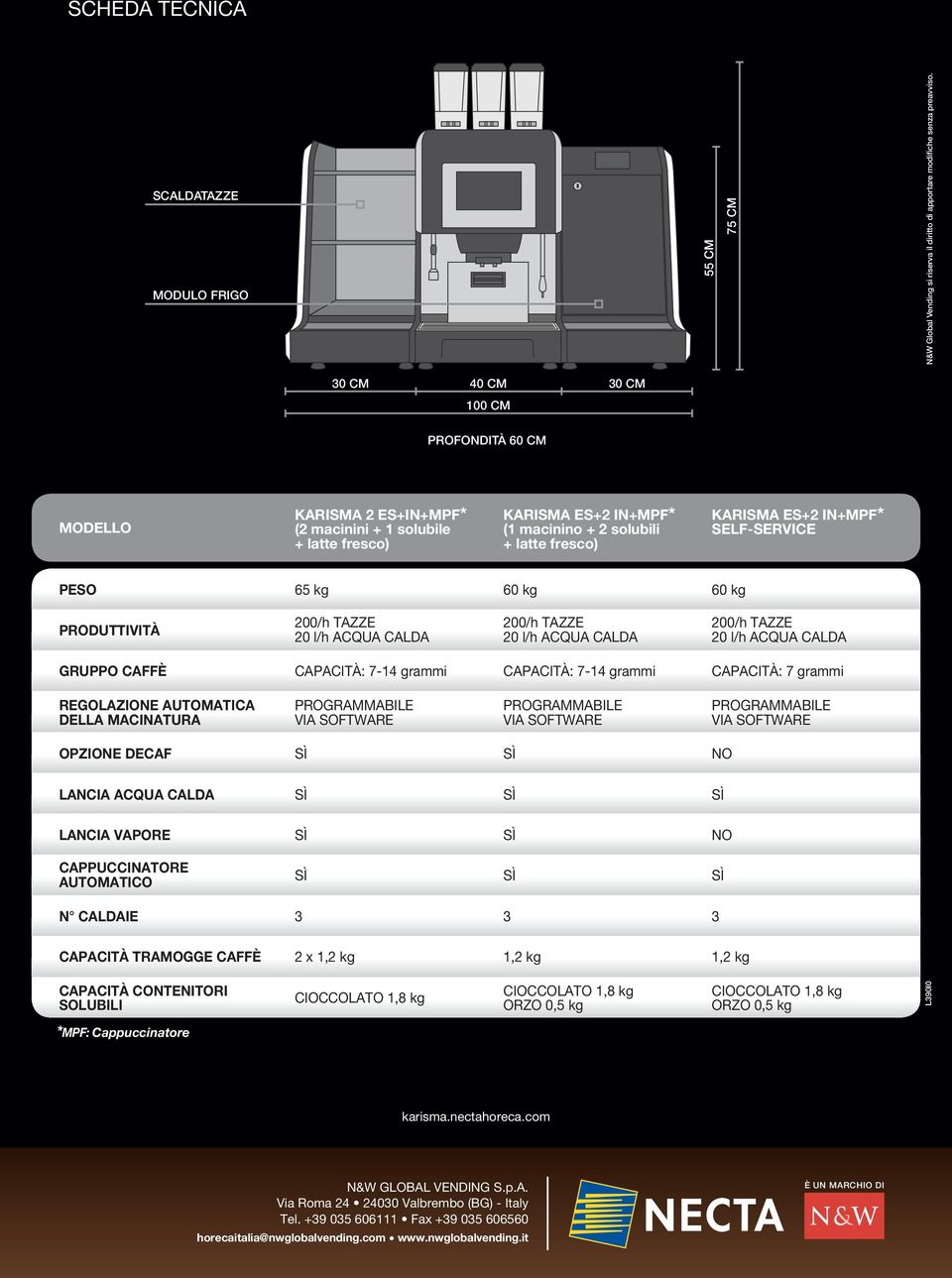 SELF-SERVICE peso 65 kg 60 kg 60 kg produttività 200/h TAZZE 20 l/h acqua calda 200/h TAZZE 20 l/h acqua calda 200/h TAZZE 20 l/h acqua calda gruppo caffè capacità: 7-14 grammi capacità: 7-14 grammi
