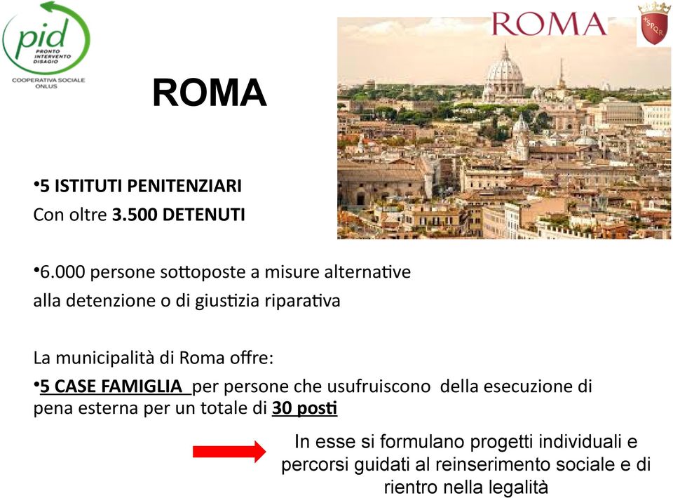 municipalità di Roma offre: 5 CASE FAMIGLIA per persone che usufruiscono della esecuzione di pena