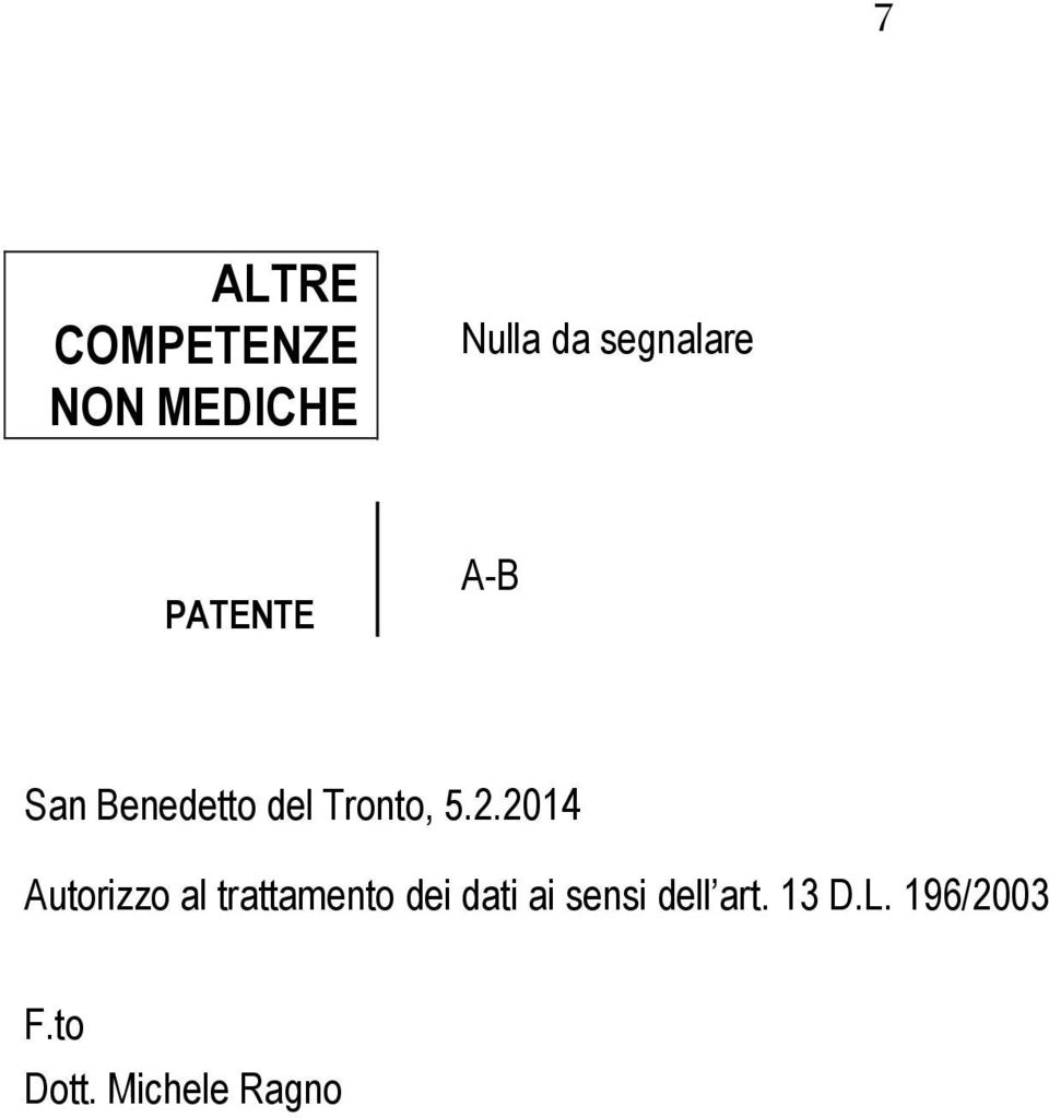 2014 Autorizzo al trattamento dei dati ai