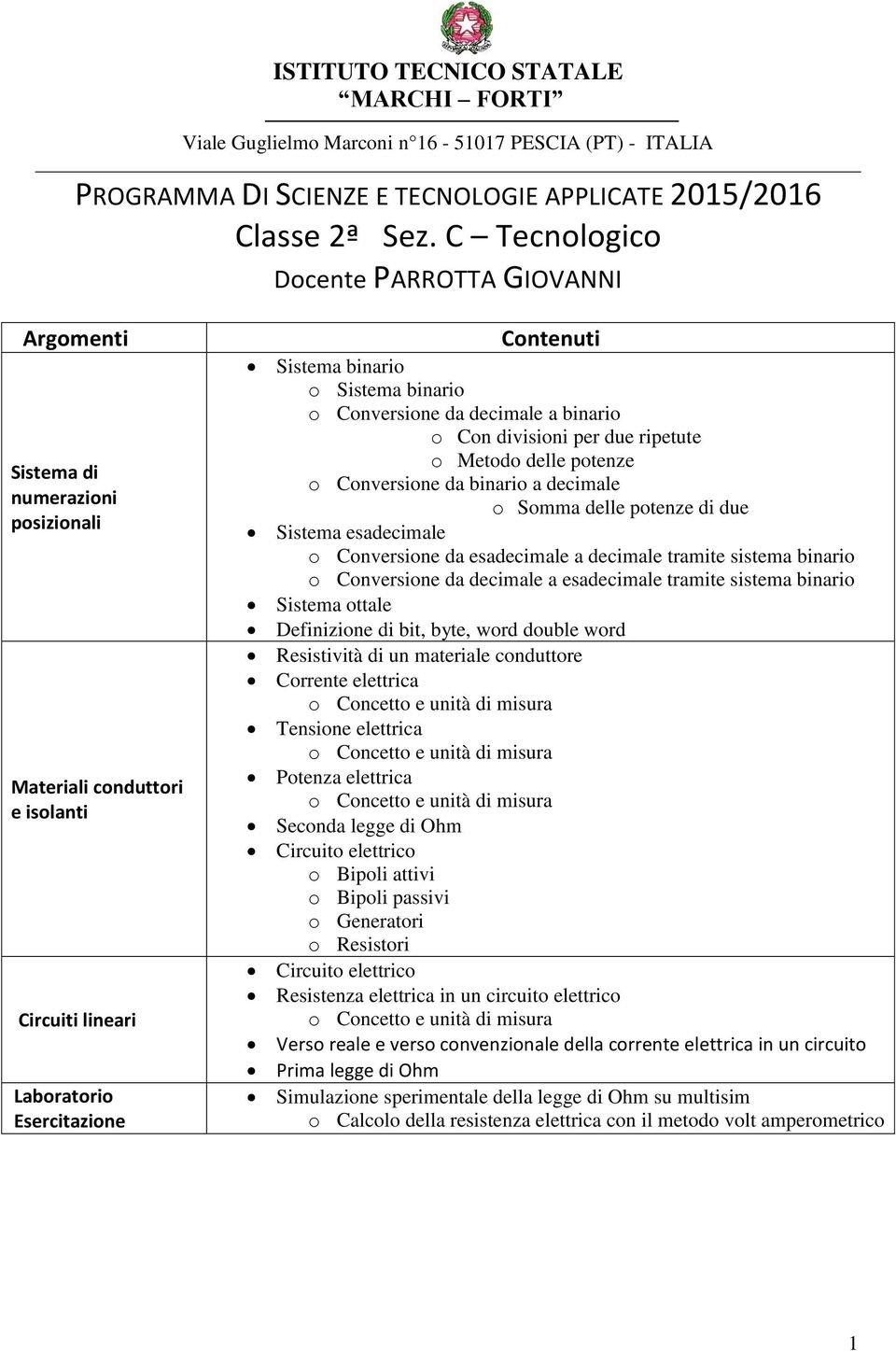 decimale a binario o Con divisioni per due ripetute o Metodo delle potenze o Conversione da binario a decimale o Somma delle potenze di due Sistema esadecimale o Conversione da esadecimale a decimale