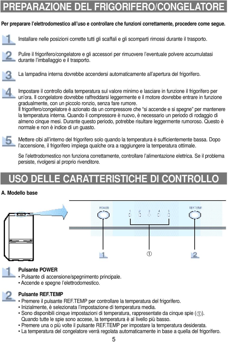 Pulire il frigorifero/congelatore e gli accessori per rimuovere l eventuale polvere accumulatasi durante l imballaggio e il trasporto.