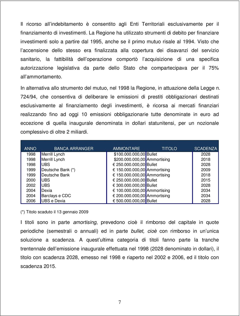 Visto che l accensione dello stesso era finalizzata alla copertura dei disavanzi del servizio sanitario, la fattibilità dell operazione comportò l acquisizione di una specifica autorizzazione