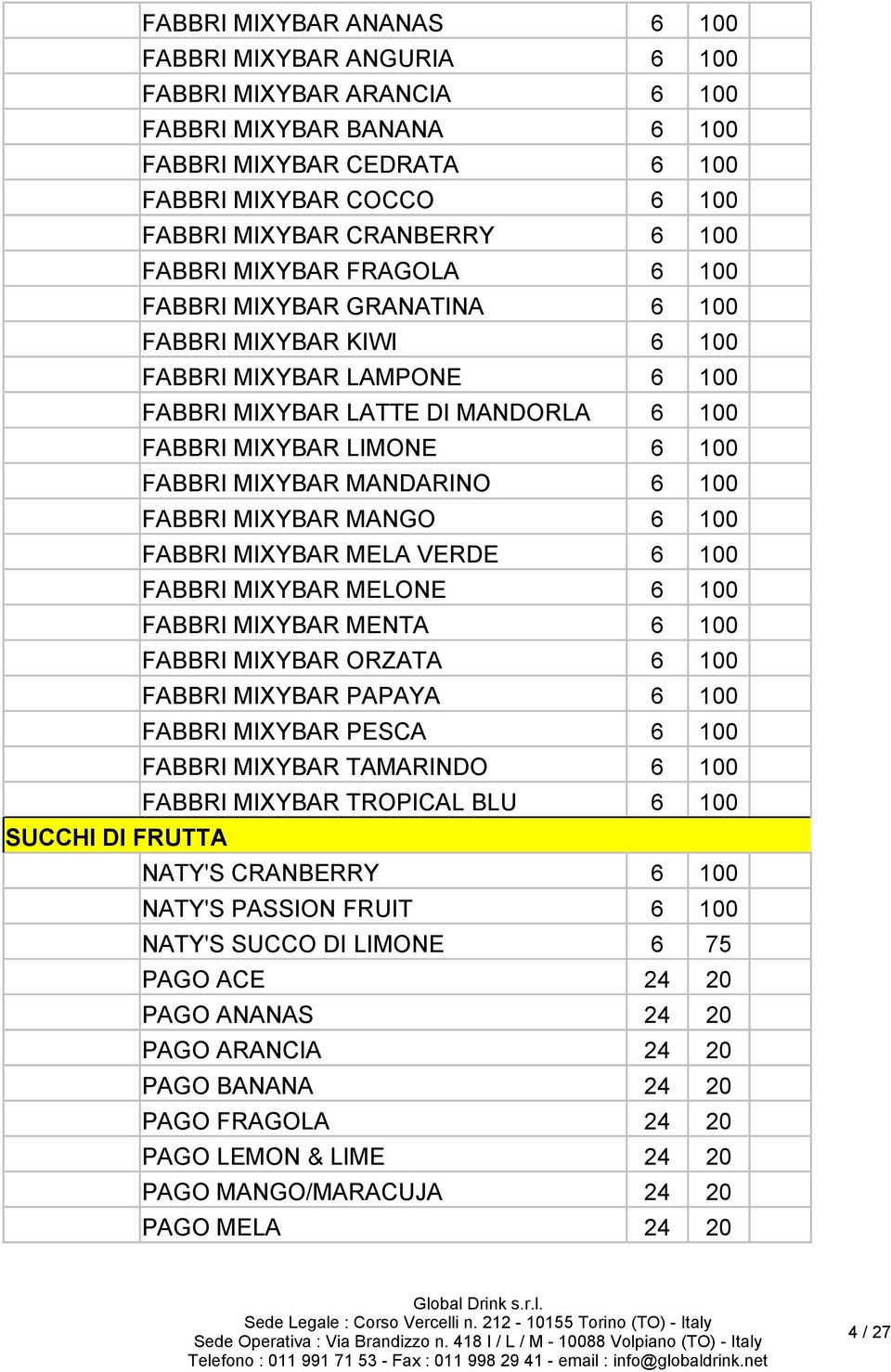 MIXYBAR MANDARINO 6 100 FABBRI MIXYBAR MANGO 6 100 FABBRI MIXYBAR MELA VERDE 6 100 FABBRI MIXYBAR MELONE 6 100 FABBRI MIXYBAR MENTA 6 100 FABBRI MIXYBAR ORZATA 6 100 FABBRI MIXYBAR PAPAYA 6 100