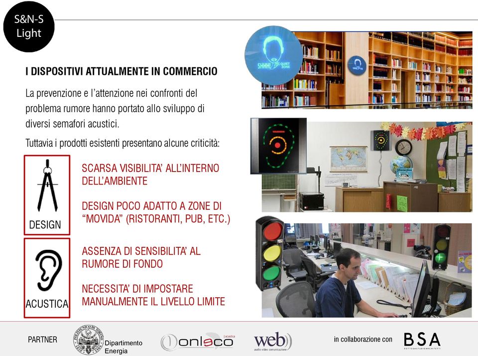 Tuttavia i prodotti esistenti presentano alcune criticità: SCARSA VISIBILITA ALL INTERNO DELL AMBIENTE