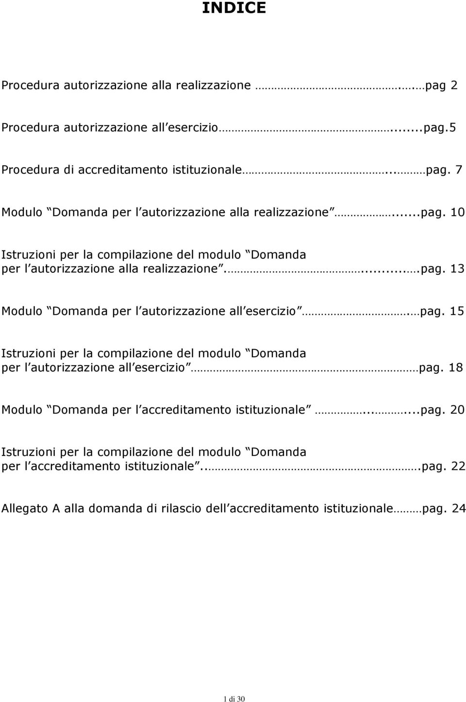 15 Istruzioni per la compilazione del modulo Domanda per l autorizzazione all esercizio pag.