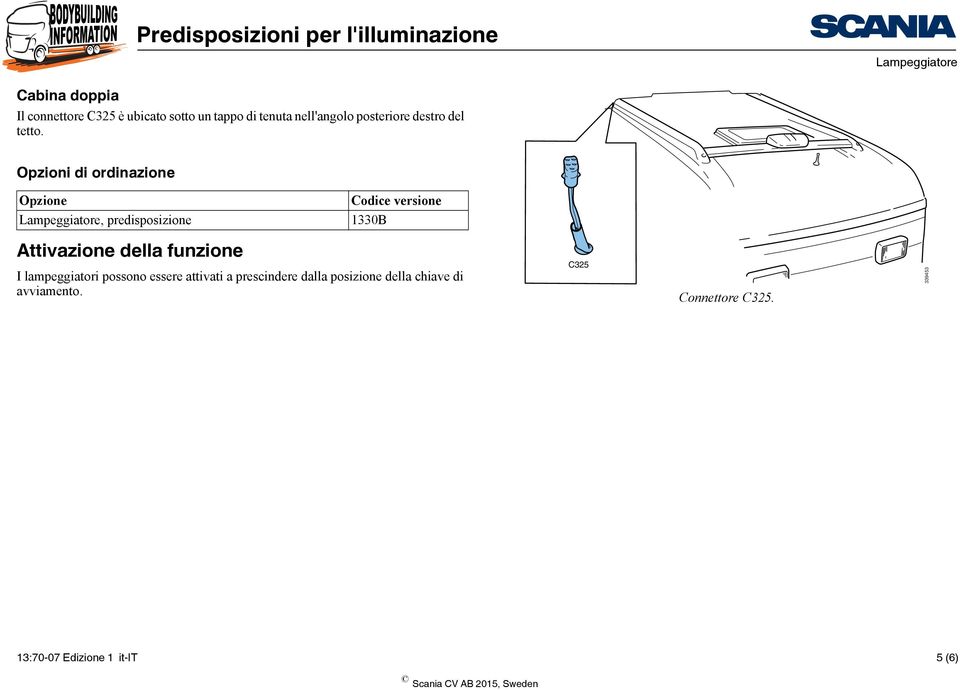 Lampeggiatore, predisposizione 1330B Attivazione della funzione I lampeggiatori