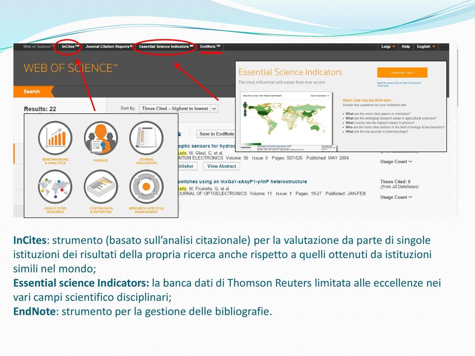 simili nel mondo; Essential science Indicators: la banca dati di Thomson Reuters limitata alle