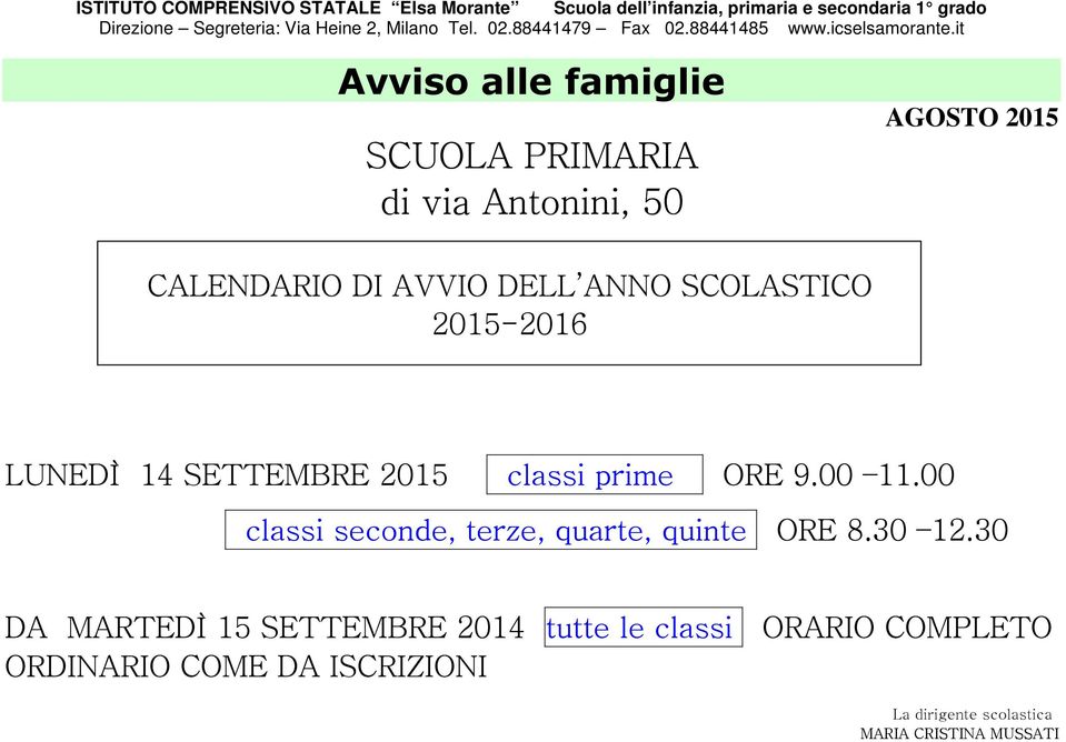 00 classi seconde, terze, quarte, quinte ORE 8.30 12.