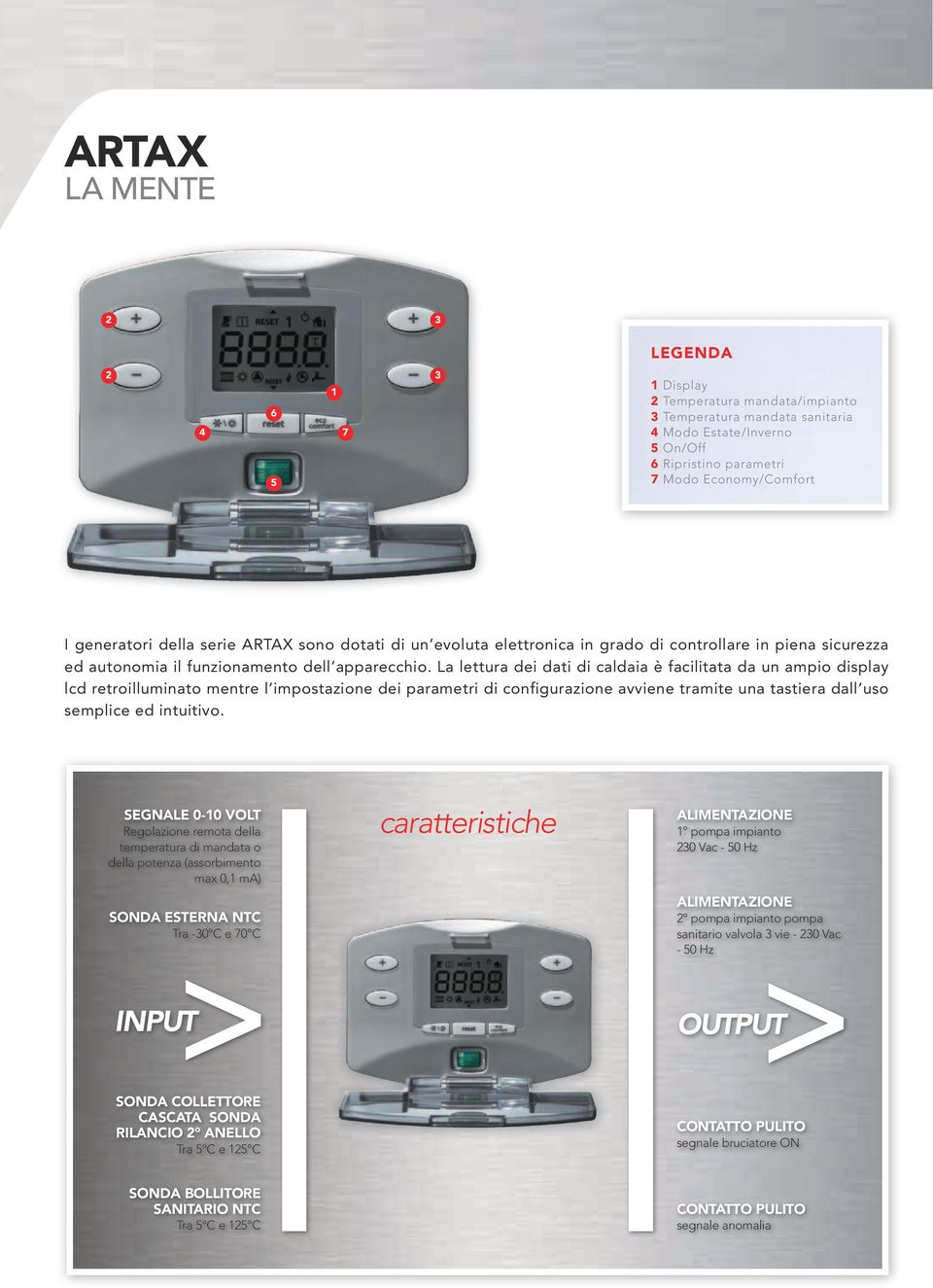 La lettura dei dati di caldaia è facilitata da un ampio display lcd retroilluminato mentre l impostazione dei parametri di configurazione avviene tramite una tastiera dall uso semplice ed intuitivo.