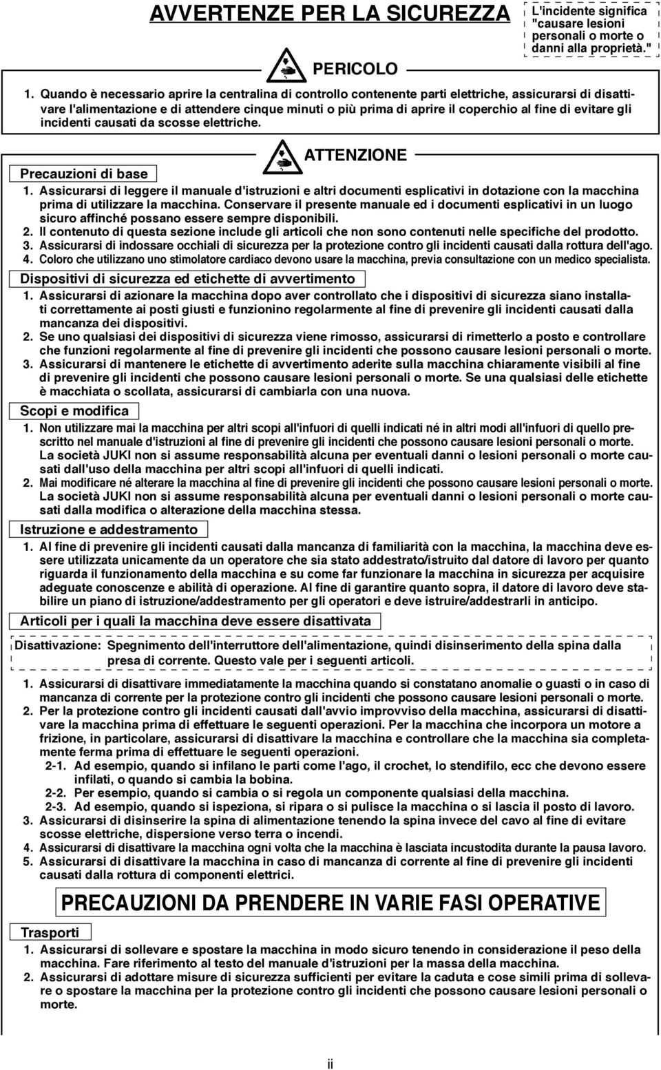 di evitare gli incidenti causati da scosse elettriche. ATTENZIONE Precauzioni di base 1.