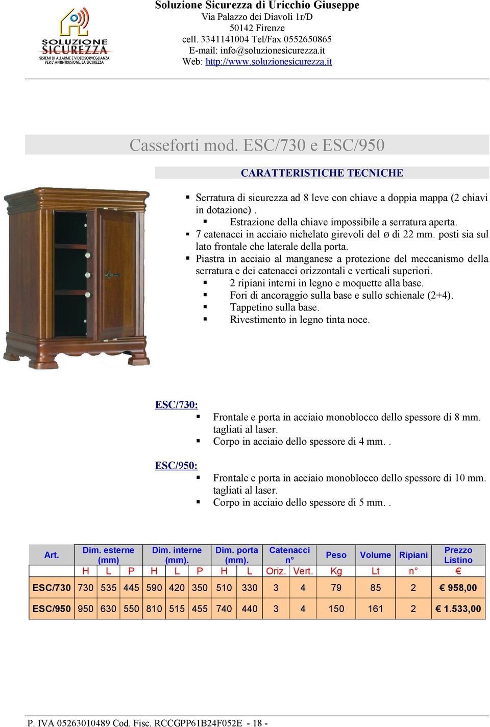 orizzontali e verticali superiori ripiani interni in legno e moquette alla base Fori di ancoraggio sulla base e sullo schienale (+4) Tappetino sulla base Rivestimento in legno tinta noce ESC/730: