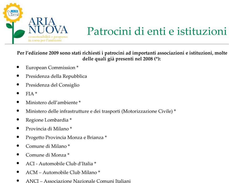 Ministero delle infrastrutture e dei trasporti (Motorizzazione Civile) * Regione Lombardia * Provincia di Milano * Progetto Provincia Monza e