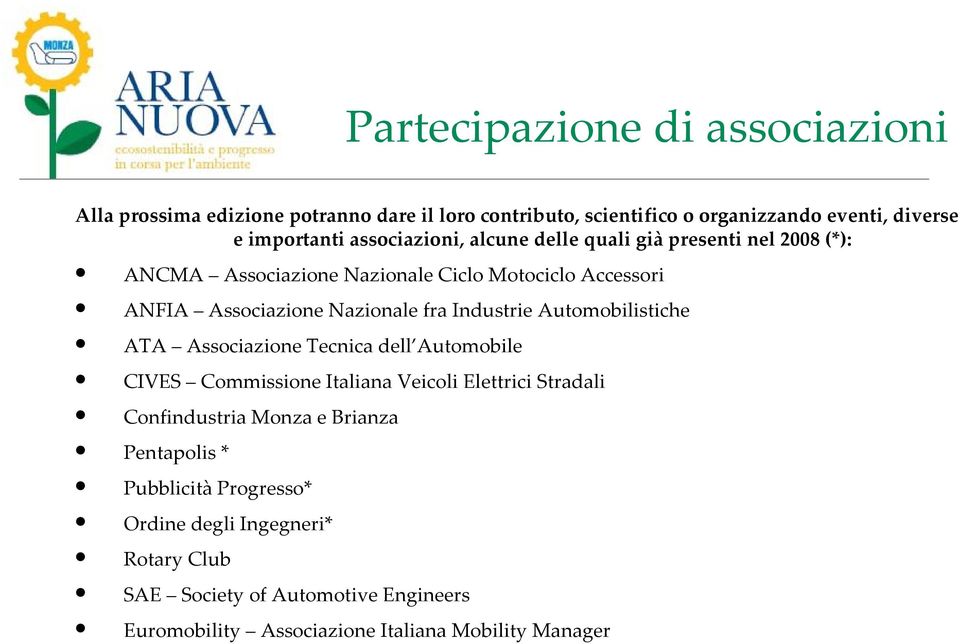 Industrie Automobilistiche ATA Associazione Tecnica dell Automobile CIVES Commissione Italiana Veicoli Elettrici Stradali Confindustria Monza e