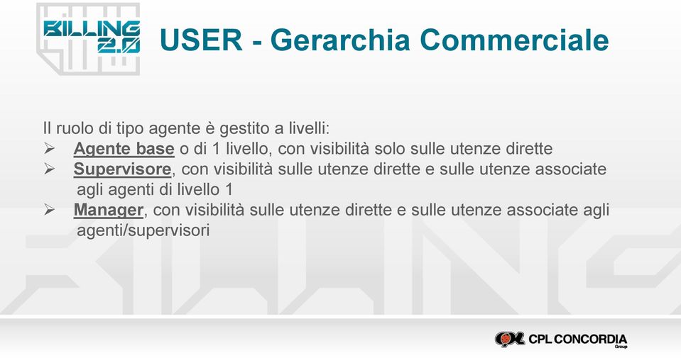 visibilità sulle utenze dirette e sulle utenze associate agli agenti di livello 1