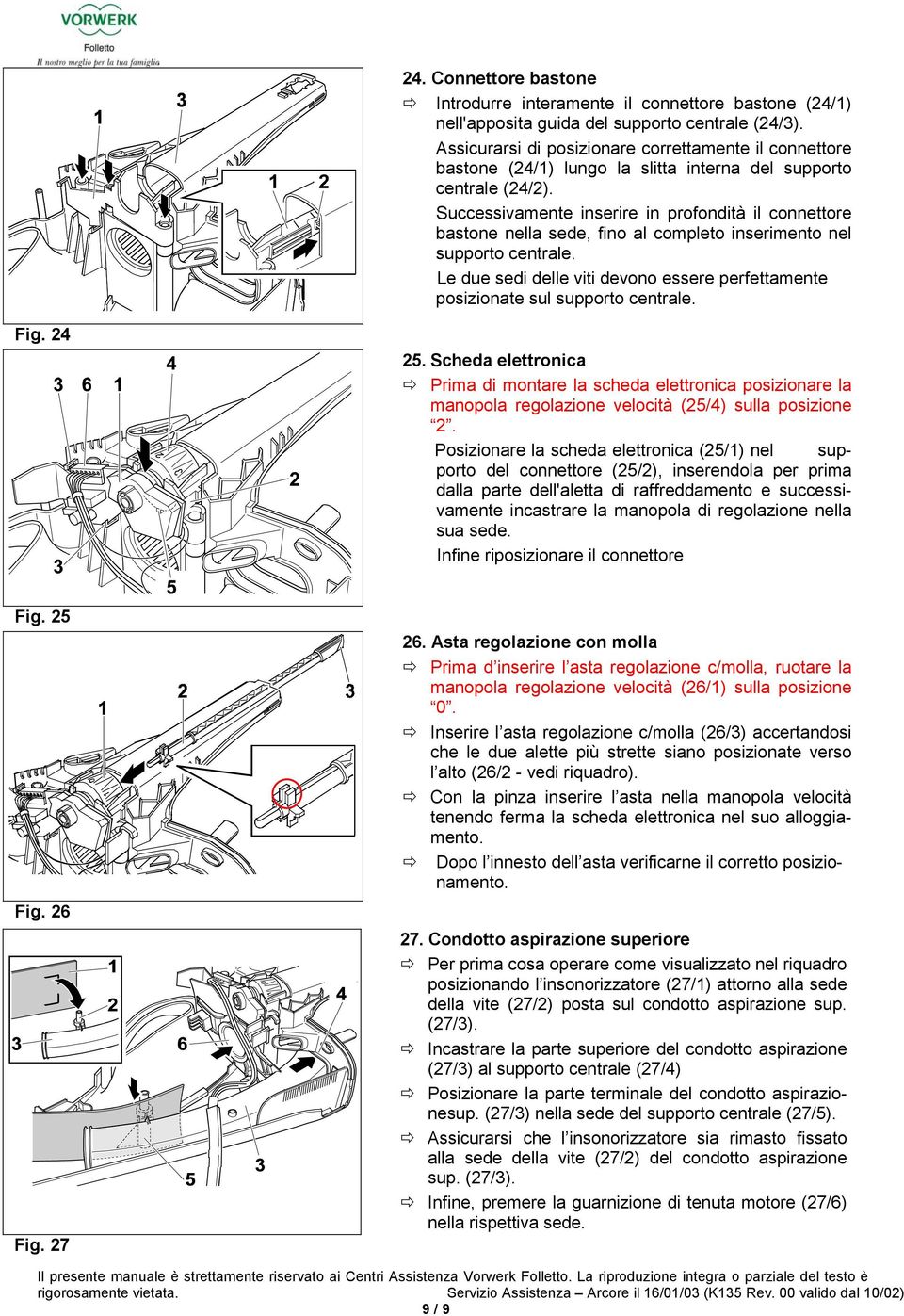 Assicurrsi di posizionre correttmente il connettore stone (24/1) lungo l slitt intern del supporto centrle (24/2).