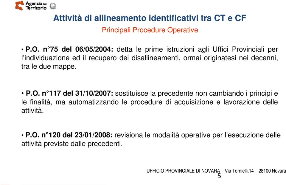 n 75 del 06/05/2004: detta le prime istruzioni agli Uffici Provinciali per l individuazione ed il recupero dei