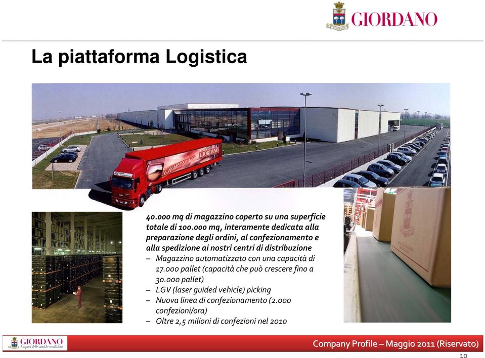 distribuzione Magazzino automatizzato con una capacitàdi 17.000 pallet (capacitàche può crescere fino a 30.