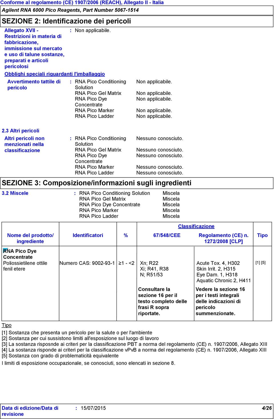 Nessuno conosciuto. Nessuno conosciuto. Nessuno conosciuto. Nessuno conosciuto. SEZIONE 3 Composizione/informazioni sugli ingredienti 3.