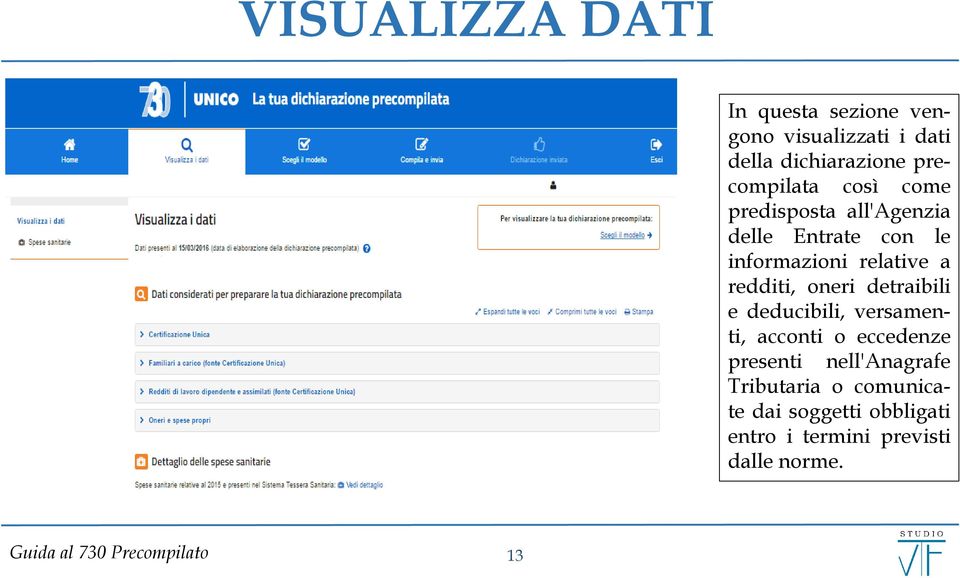 relative a redditi, oneri detraibili e deducibili, versamenti, acconti o eccedenze