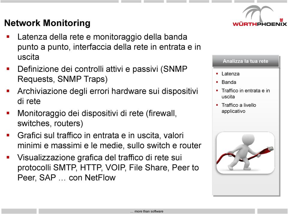 routers) Grafici sul traffico in entrata e in uscita, valori minimi e massimi e le medie, sullo switch e router Visualizzazione grafica del traffico di rete sui