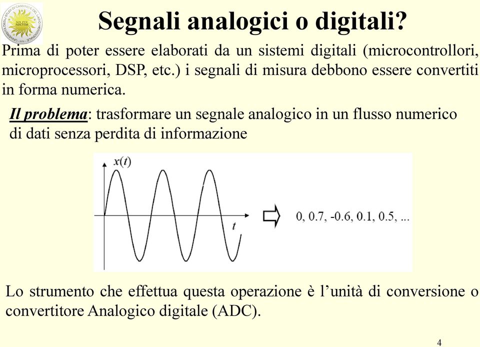 ) i segnali di misura debbono essere convertiti in forma numerica.