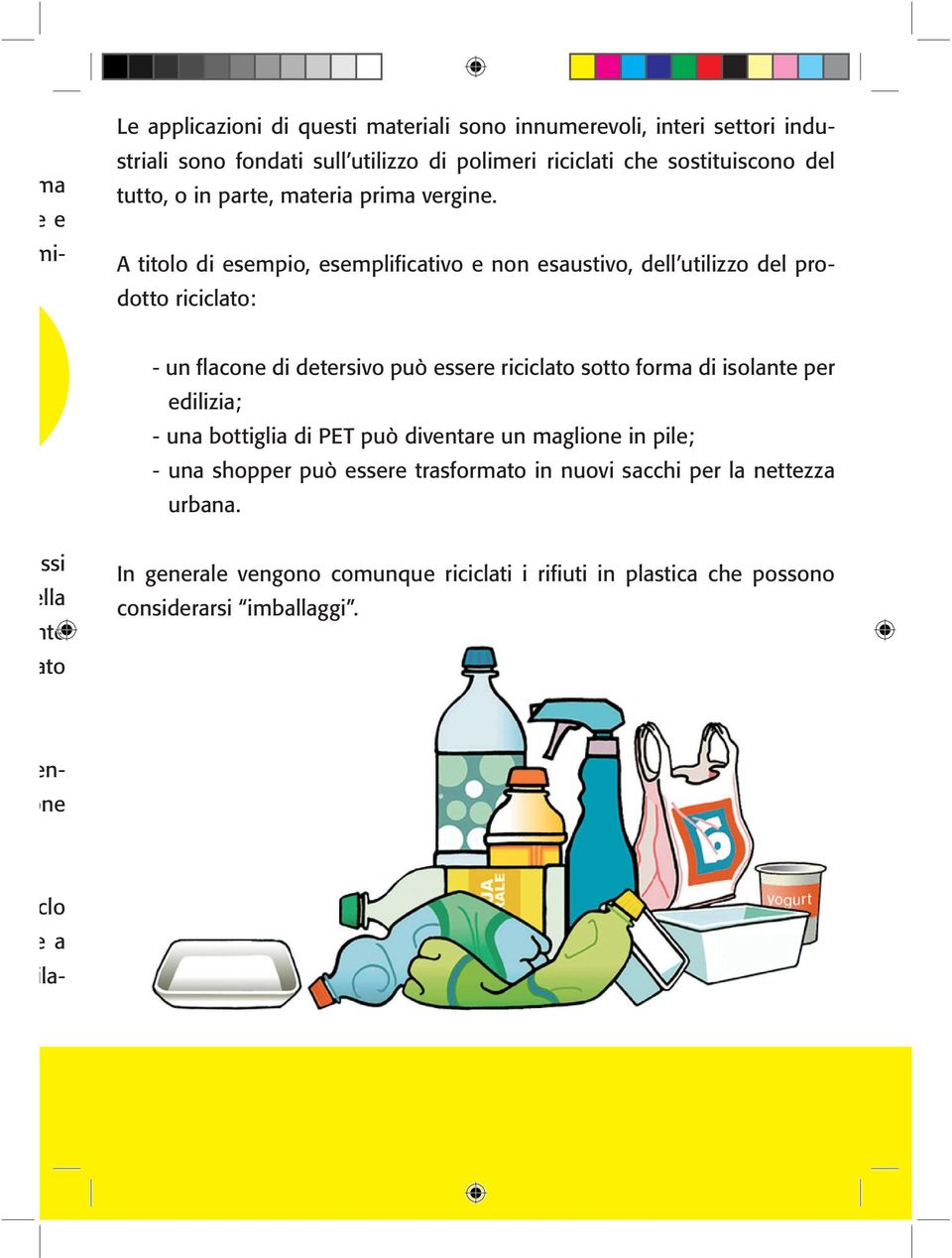 A titolo di esempio, esemplificativo e non esaustivo, dell utilizzo del prodotto riciclato: - un flacone di detersivo può essere riciclato sotto forma di isolante