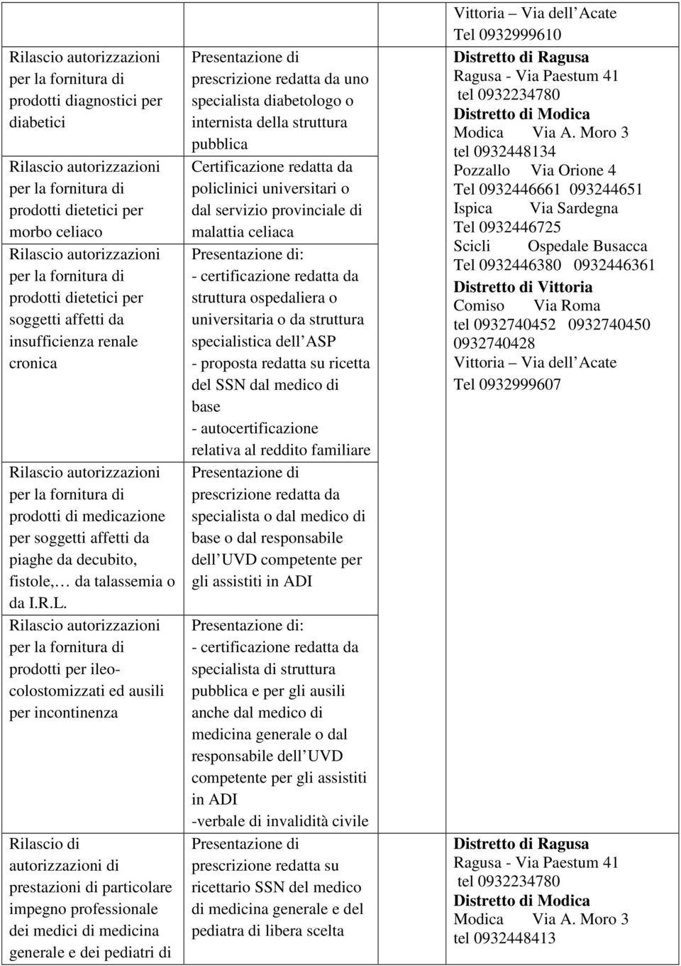 prodotti per ileocolostomizzati ed ausili per incontinenza Rilascio di autorizzazioni di prestazioni di particolare impegno professionale dei medici di medicina generale e dei pediatri di