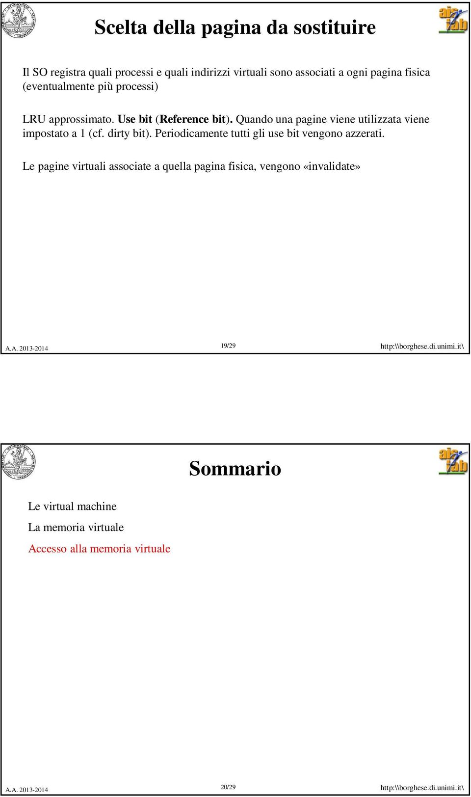 Quando una pagine viene utilizzata viene impostato a 1 (cf. dirty bit). Periodicamente tutti gli use bit vengono azzerati.